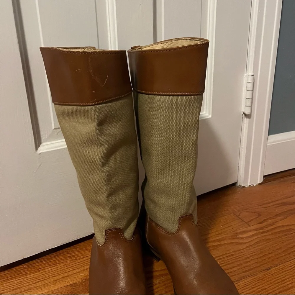 Vintage LL Bean Tan Canvas Leather Riding Equestrian boots 8.5 Neutral Classic